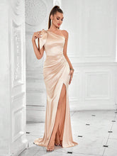ADYCE Women's Solid Color One Shoulder Ruffle Front Split Party Prom Dress